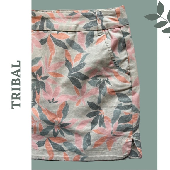 Tribal Spring Summer Skort Floral Pockets Stretch Pull On Orange Cream Size 2 - Picture 4 of 8